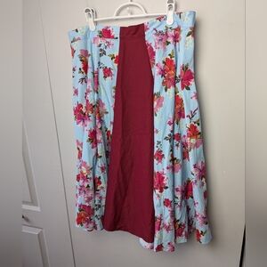 HELL BUNNY Pin Up Skirt Size XL Floral Pattern Blue And Burgundy High Waist